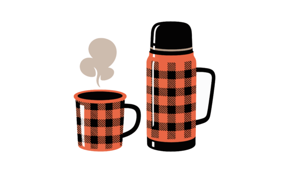 Plaid Mug and Thermos Illustration